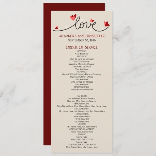 Liebe Einfaches Hochzeitsprogramm für elegante Tex Programm (Vorne/Hinten)