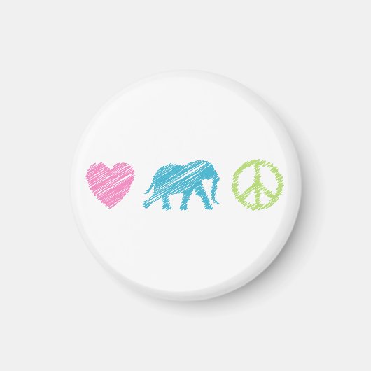 Liebe, Elefant und Frieden Magnet (Vorne)