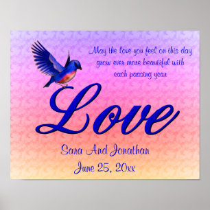 Liebe Elegant Bluebird Personalisiert Hochzeit Poster