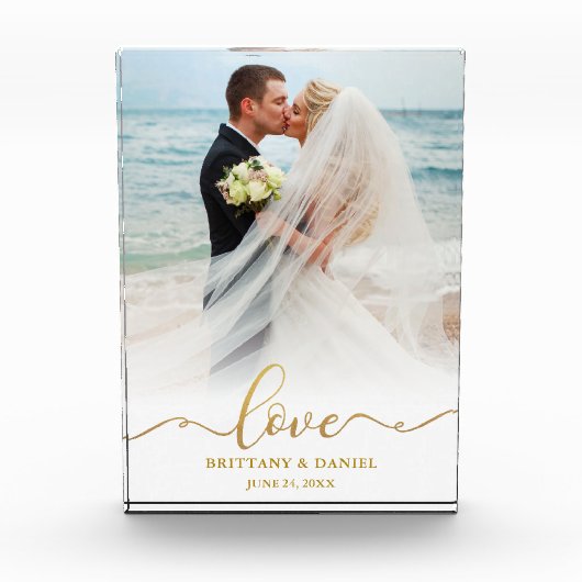 Liebe Elegant Gold Script Bride Groom Wedding Fotoblock (Vorderseite)