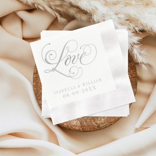 Liebe Elegant Silver Calligraphy Wedding Monogram Serviette