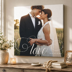 LIEBE Elegante Kalligrafie Paar Hochzeitsfoto Leinwanddruck