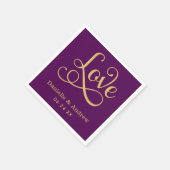 Liebe Elegante Lila Goldkalligraphie Hochzeit Serviette (Ecke)