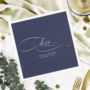 Liebe - Elegante Navyblaue Hochzeit Serviette
