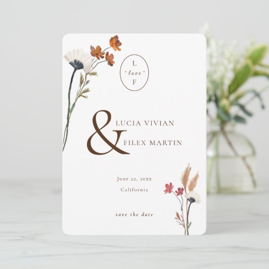 Liebe Eleganter Wildblumen Save the Date Einladung (Stehend Vorderseite)