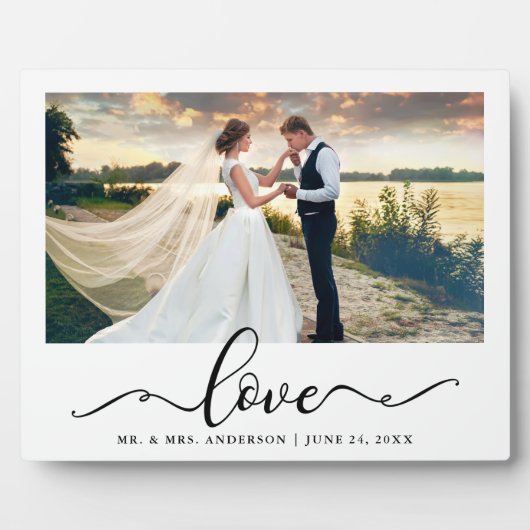 Liebe Elegantes Black Script Hochzeitsskript-Foto Fotoplatte (Vorderseite)