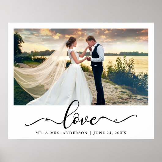 Liebe Elegantes Black Script Hochzeitsskript-Foto Poster (Vorne)