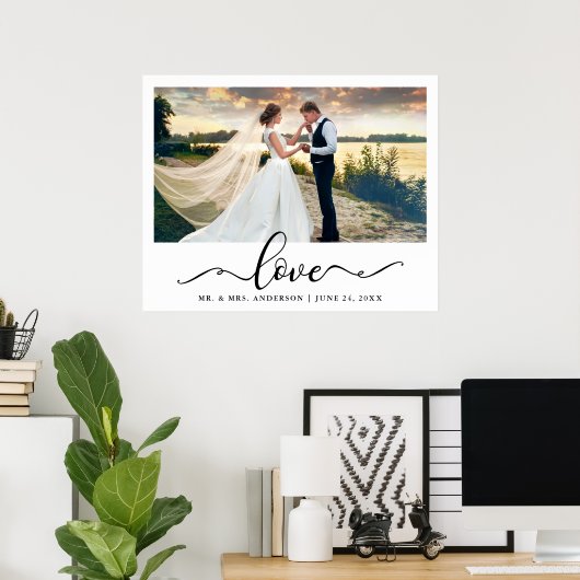 Liebe Elegantes Black Script Hochzeitsskript-Foto Poster (Heimbüro)