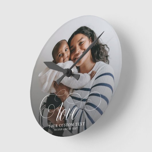 LIEBE Elegantes Foto Kalligraphie Runde Wanduhr (Winkel)