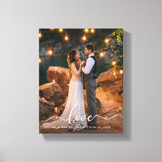 Liebe Elegantes Script Wedding Bride Groom Foto Leinwanddruck (Vorderseite)