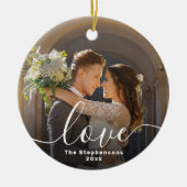 Liebe Elegantes SkriptOverlay Doppelseitiges Foto Keramik Ornament (Vorne)