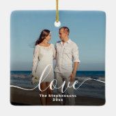 Liebe Elegantes SkriptOverlay Doppelseitiges Foto Keramikornament (Rückseite)