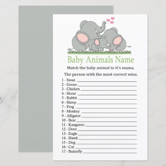 Liebe Elephants Baby Animes Name Game (Vorne/Hinten)