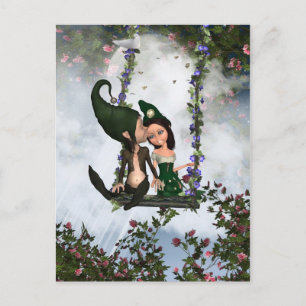 Liebe Elves Postcard, Niedliches Paar von liebende Postkarte