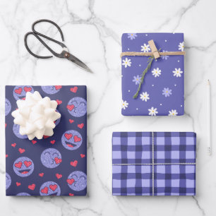 Liebe Emoji Blume Karo Packpapier Set 3 Geschenkpapier Set