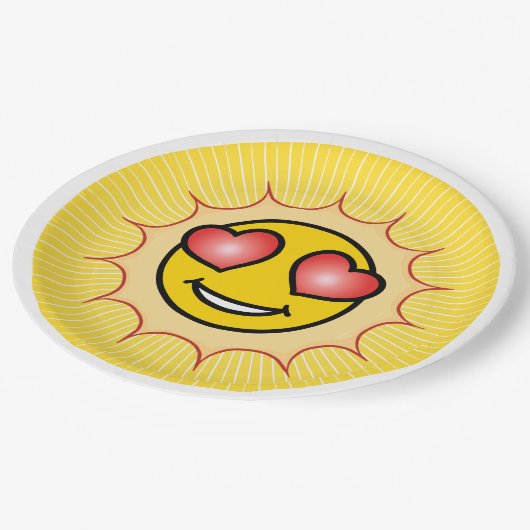 Liebe Emoji Sun Pappteller (Schrägansicht)