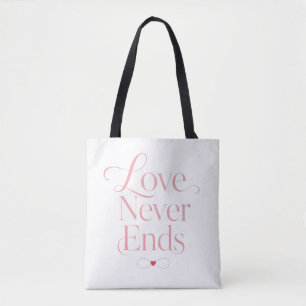 Liebe endet nie Rose Gold Typografie Tasche