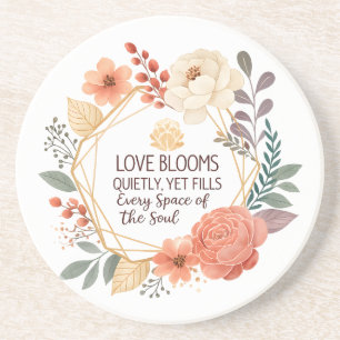 Liebe erblüht still – Florales Zitat Aquarell Getränkeuntersetzer
