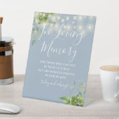 Liebe Erinnerungsgrün Lichter Dusty Blue Wedding Sockelschild (In SItu)