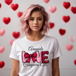 Liebe erobert alle rosa Bow-T - Shirt