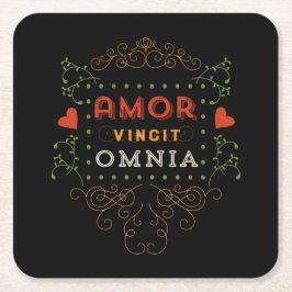 Liebe erobert alle - Vintage lateinische Rechteckiger Pappuntersetzer