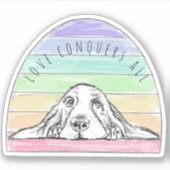Liebe erobert den ganzen Hund Regenbogenbasenhalm Aufkleber (Vorderseite)