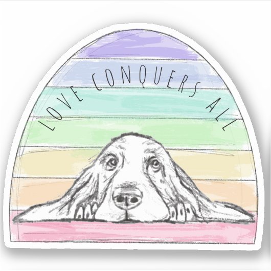 Liebe erobert den ganzen Hund Regenbogenbasenhalm Aufkleber (Vorderseite)