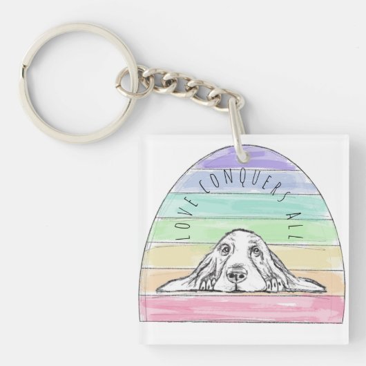 Liebe erobert den ganzen Hund Regenbogenbasenhalm Schlüsselanhänger (Vorderseite)