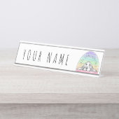 Liebe erobert den ganzen Hund Regenbogenbasenhalm Schreibtischnamensplakette (Vorderseite )