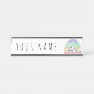 Liebe erobert den ganzen Hund Regenbogenbasenhalm Schreibtischnamensplakette