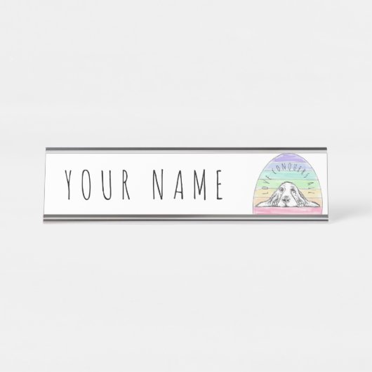 Liebe erobert den ganzen Hund Regenbogenbasenhalm Schreibtischnamensplakette (Vorderseite )