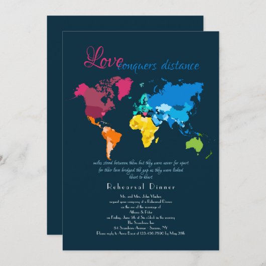 Liebe erobert Fernabendessen Probe Einladung (Vorne/Hinten)