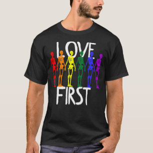 LIEBE ERSTE Regenbogenfarben Homo Skelett T-Shirt