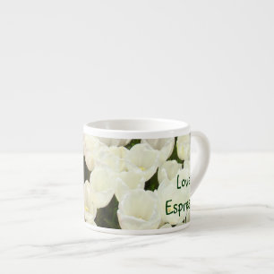 Liebe Espresso Tassen Rot Weiße Tulpen Blumen