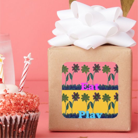 Liebe Essen Spielkunst Printwerbung Quadratischer Aufkleber (Party)