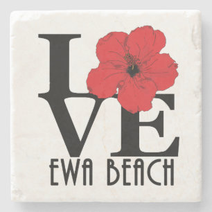 LIEBE Ewa Beach Hawaii Roter Hibiskus Steinuntersetzer