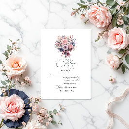 Liebe Extravagant Pink Bow und Pastel Bouquet Wedd RSVP Karte