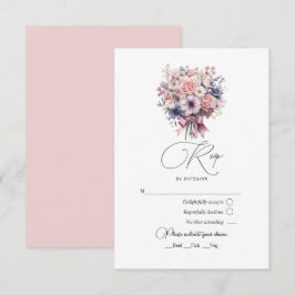 Liebe Extravagant Pink Bow und Pastel Bouquet Wedd RSVP Karte