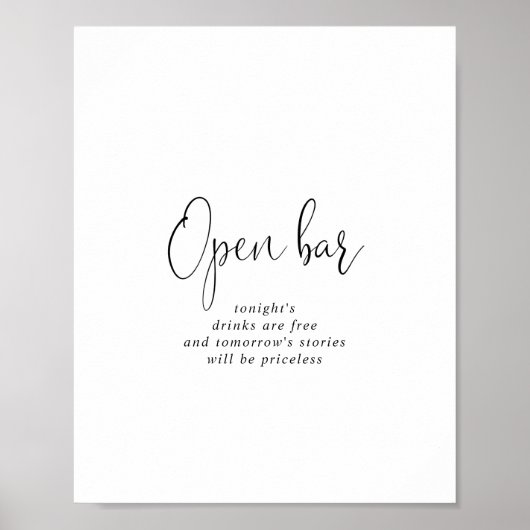Liebe Extravagantes Skript Hochzeit Open Bar Sign Poster (Vorne)