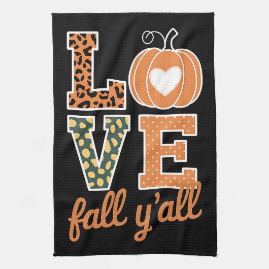 Liebe fällt Y'All Leopard Print Fall Erntedank Geschirrtuch (Vertikal)