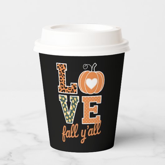 Liebe fällt Y'All Leopard Print Fall Erntedank Pappbecher (Vorderseite)