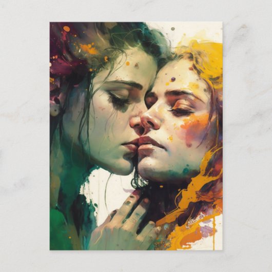 Liebe - farbenfrohe Mixed Media Painting Postkarte (Vorderseite)