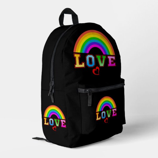 Liebe Farbenfroher Regenbogen Rotes Herz Bedruckter Rucksack (Rückseitige Ecke links)