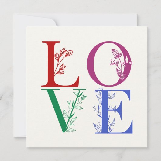 Liebe - Farbige botanische Buchstaben Karte (Vorderseite)