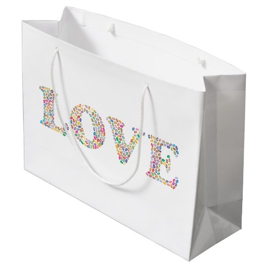 LIEBE - farbige Kaffeebohnen Große Geschenktüte (Rückseite Schrägansicht)