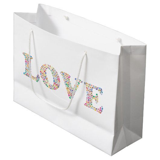 LIEBE - farbige Kaffeebohnen Große Geschenktüte (Vorderseite Schrägansicht)