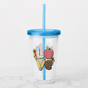 Liebe - Farbiges Lehrerdesign mit Apple & Stift Acryltrinkbecher
