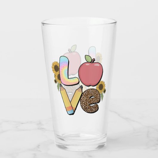 Liebe - Farbiges Lehrerdesign mit Apple & Stift Glas (Rückseite)