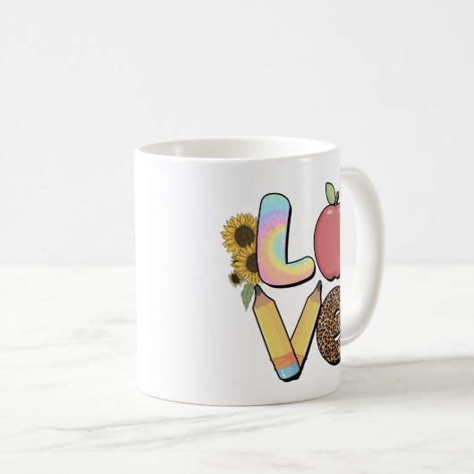 Liebe - Farbiges Lehrerdesign mit Apple & Stift Kaffeetasse (VorderseiteRechts)