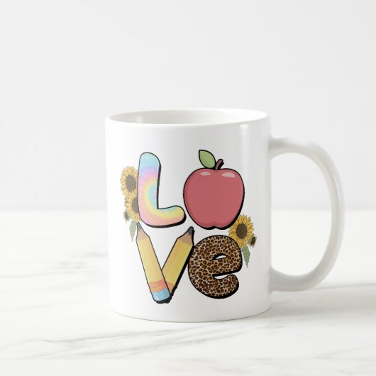 Liebe - Farbiges Lehrerdesign mit Apple & Stift Kaffeetasse (Rechts)